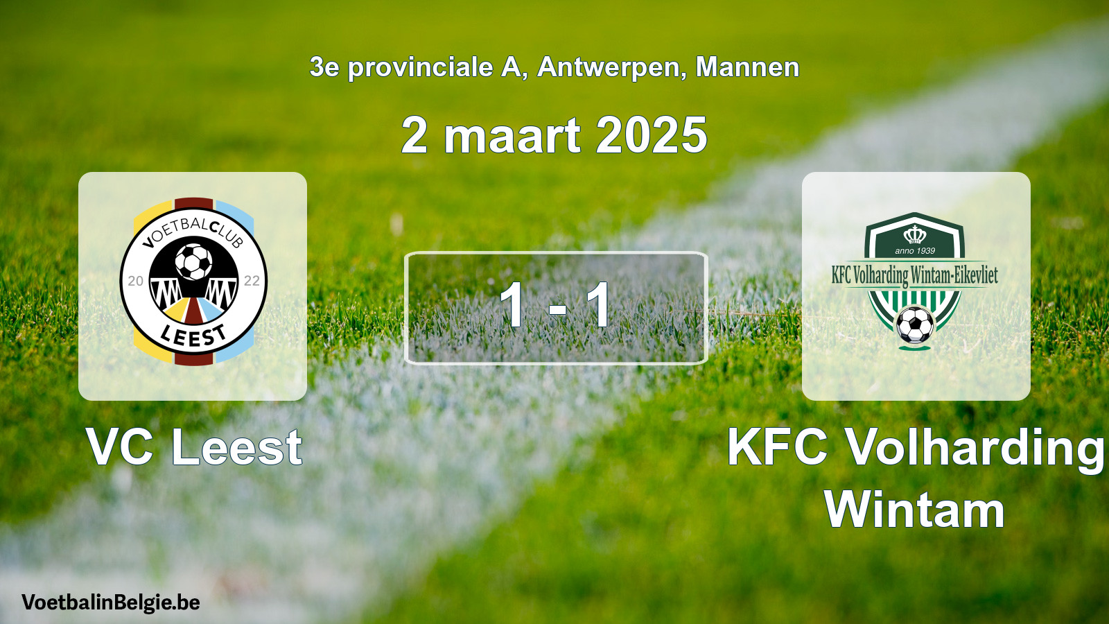 Gespeelde wedstrijd mannenvoetbal: VC Leest - KFC Volharding Wintam 1 - 1 (2 maart 2025)