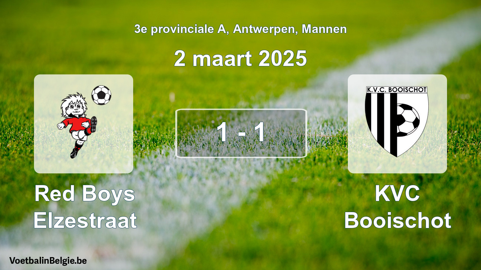 Gespeelde wedstrijd mannenvoetbal: Red Boys Elzestraat - KVC Booischot 1 - 1 (2 maart 2025)