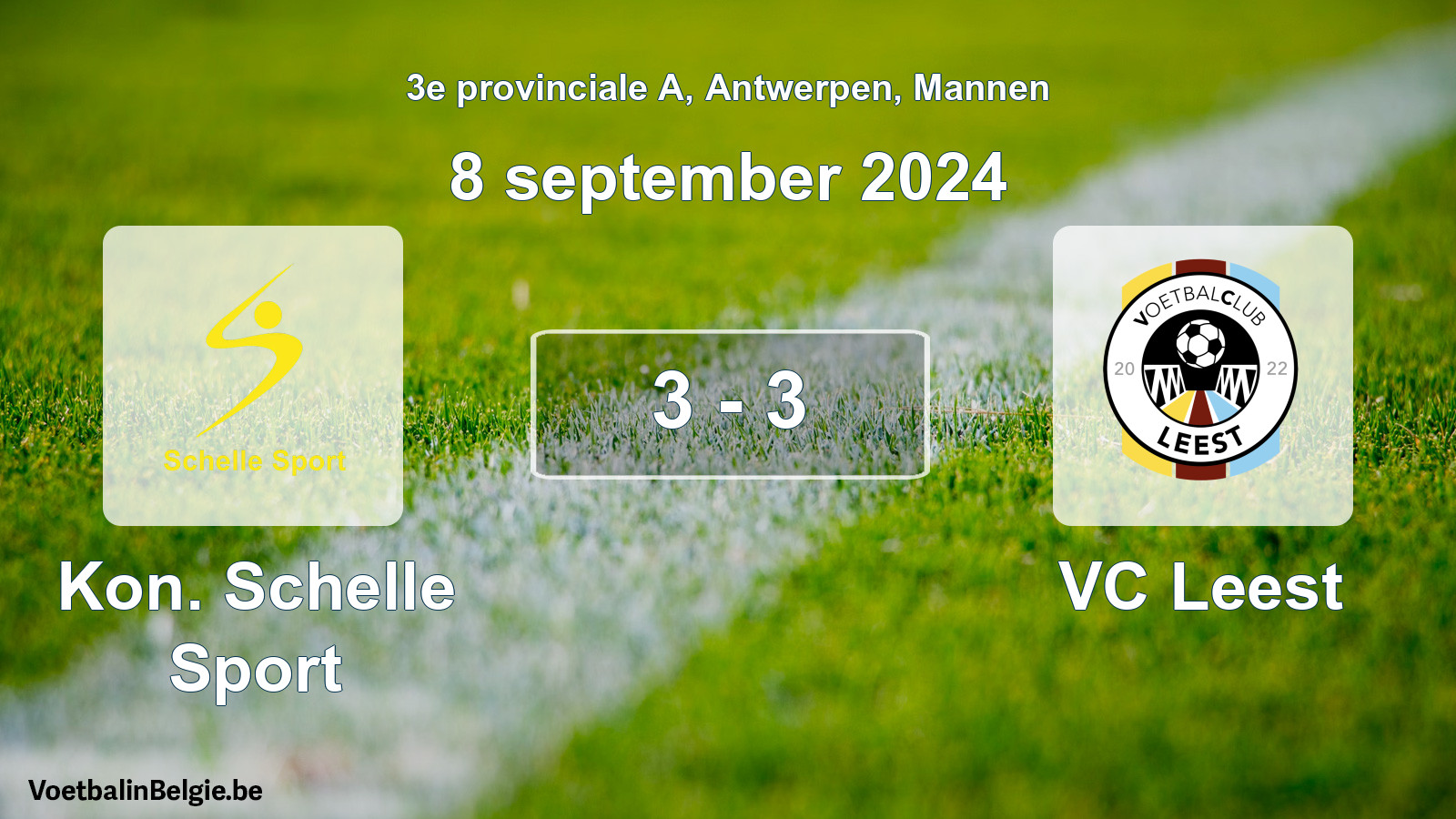 Gespeelde wedstrijd mannenvoetbal: Kon. Schelle Sport - VC Leest 3 - 3 (8 september 2024)