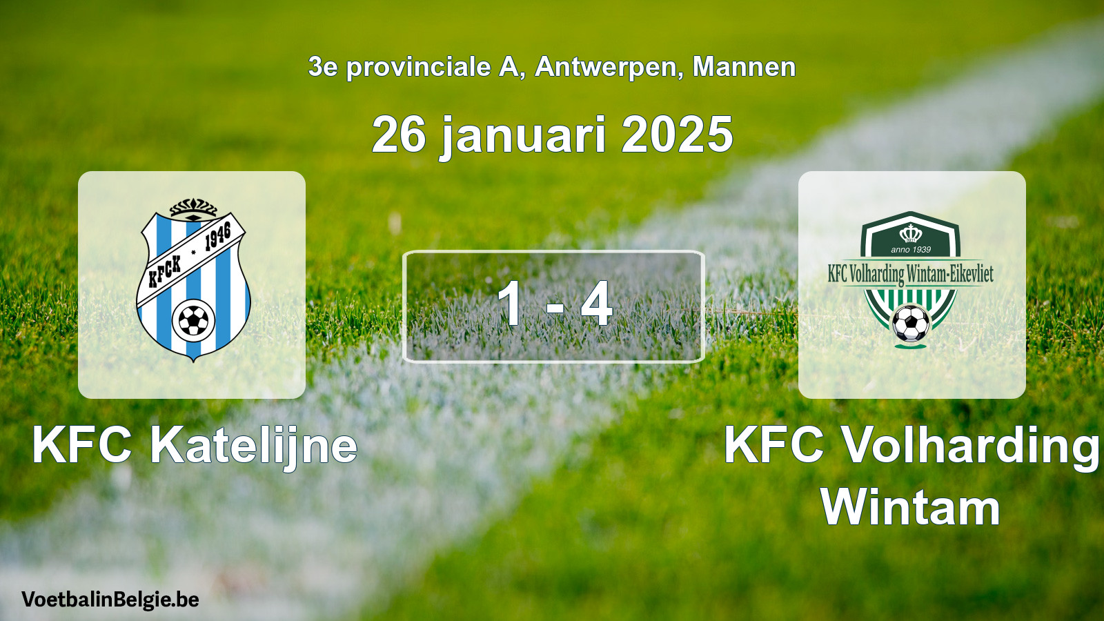 Gespeelde wedstrijd mannenvoetbal: KFC Katelijne - KFC Volharding Wintam 1 - 4 (26 januari 2025)