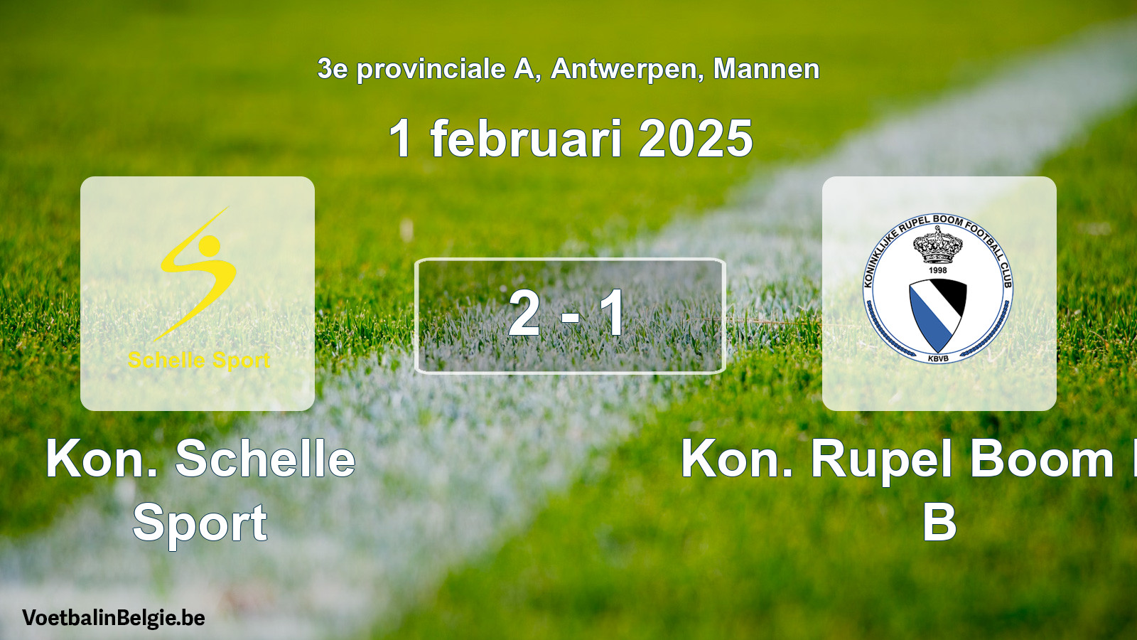 Gespeelde wedstrijd mannenvoetbal: Kon. Schelle Sport - Kon. Rupel Boom FC B 2 - 1 (1 februari 2025)