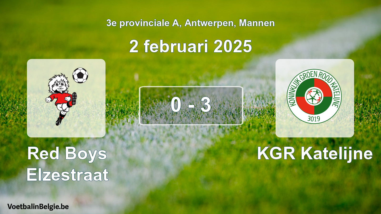 Gespeelde wedstrijd mannenvoetbal: Red Boys Elzestraat - KGR Katelijne 0 - 3 (2 februari 2025)