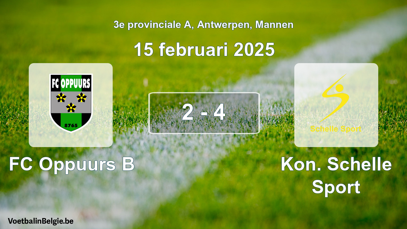 Gespieltes Spiel männer-Fußball: FC Oppuurs B - Kon. Schelle Sport 2 - 4 (15 Februar 2025)
