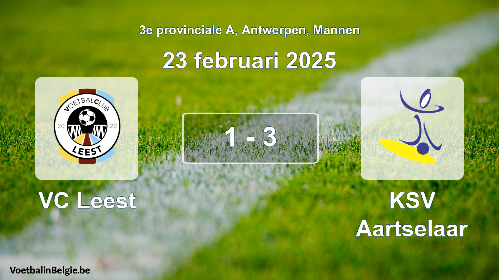 Match joué football hommes: VC Leest - KSV Aartselaar 1 - 3 (23 février 2025)