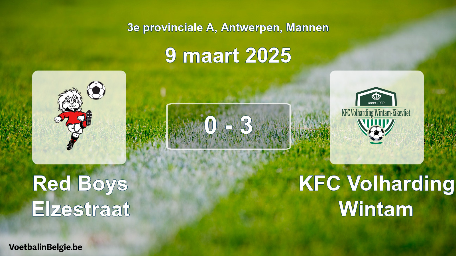 Gespeelde wedstrijd mannenvoetbal: Red Boys Elzestraat - KFC Volharding Wintam 0 - 3 (9 maart 2025)