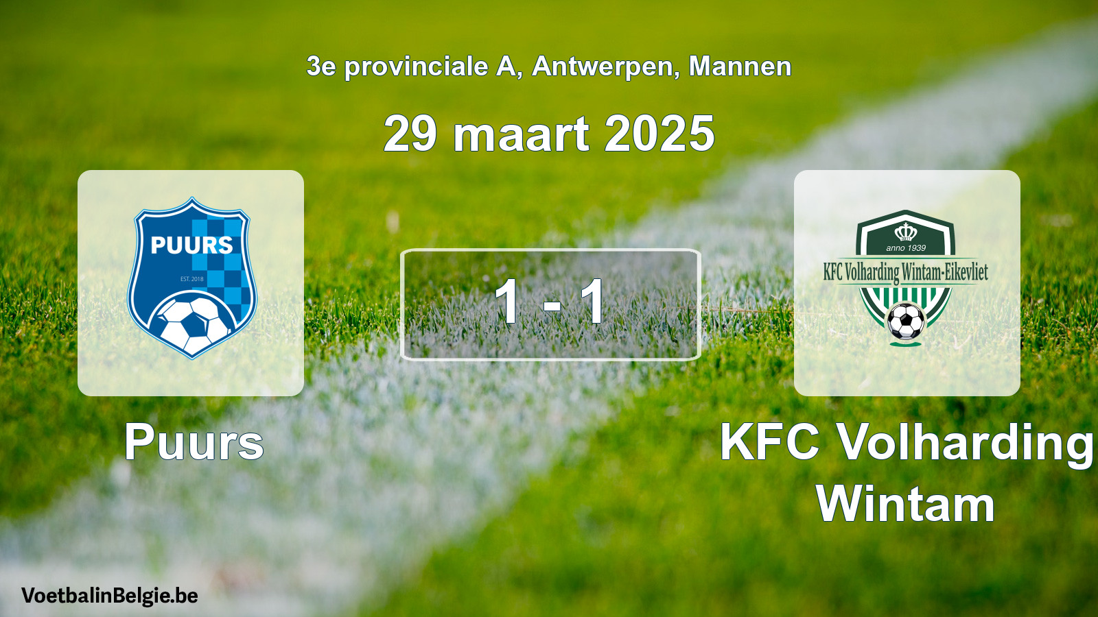 Gespeelde wedstrijd mannenvoetbal: Puurs - KFC Volharding Wintam 1 - 1 (29 maart 2025)