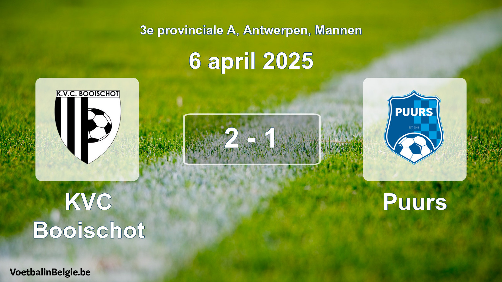 Gespeelde wedstrijd mannenvoetbal: KVC Booischot - Puurs 2 - 1 (6 april 2025)