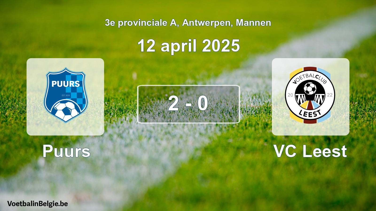 Gespeelde wedstrijd mannenvoetbal: Puurs - VC Leest 2 - 0 (12 april 2025)