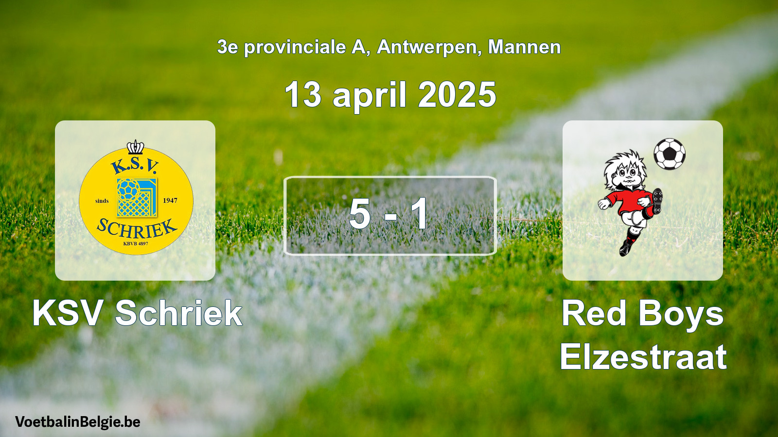 Gespeelde wedstrijd mannenvoetbal: KSV Schriek - Red Boys Elzestraat 5 - 1 (13 april 2025)