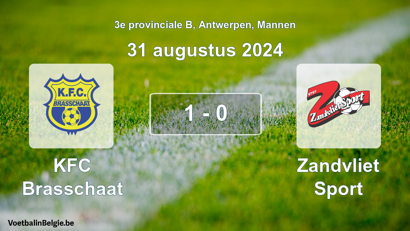 Gespieltes Spiel männer-Fußball: KFC Brasschaat - Zandvliet Sport 1 - 0 (31 August 2024)