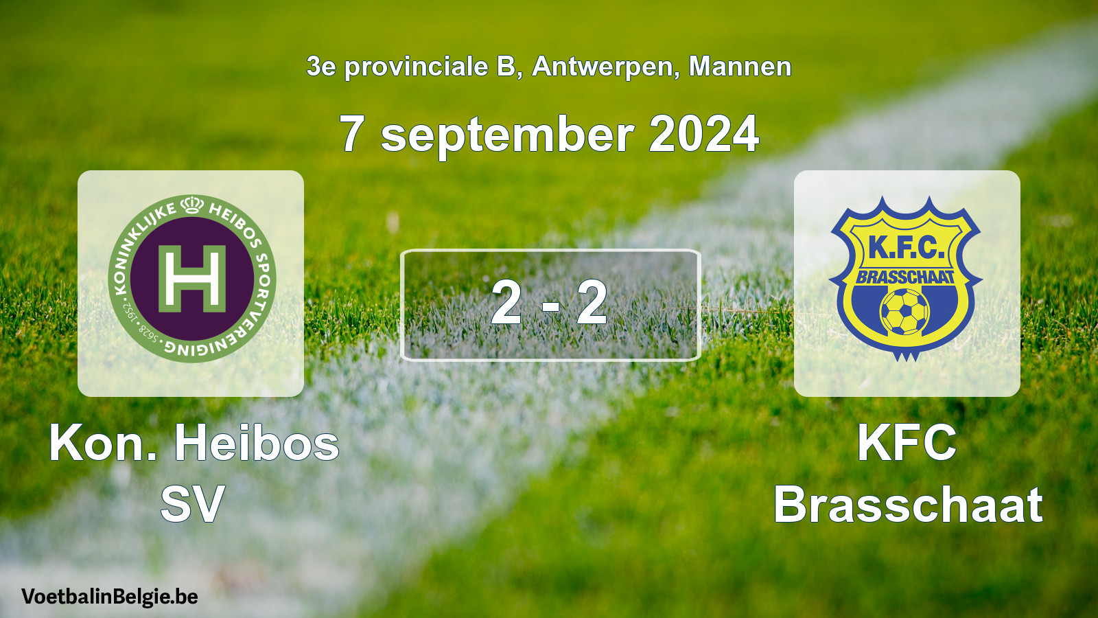 Gespeelde wedstrijd mannenvoetbal: Kon. Heibos SV - KFC Brasschaat 2 - 2 (7 september 2024)