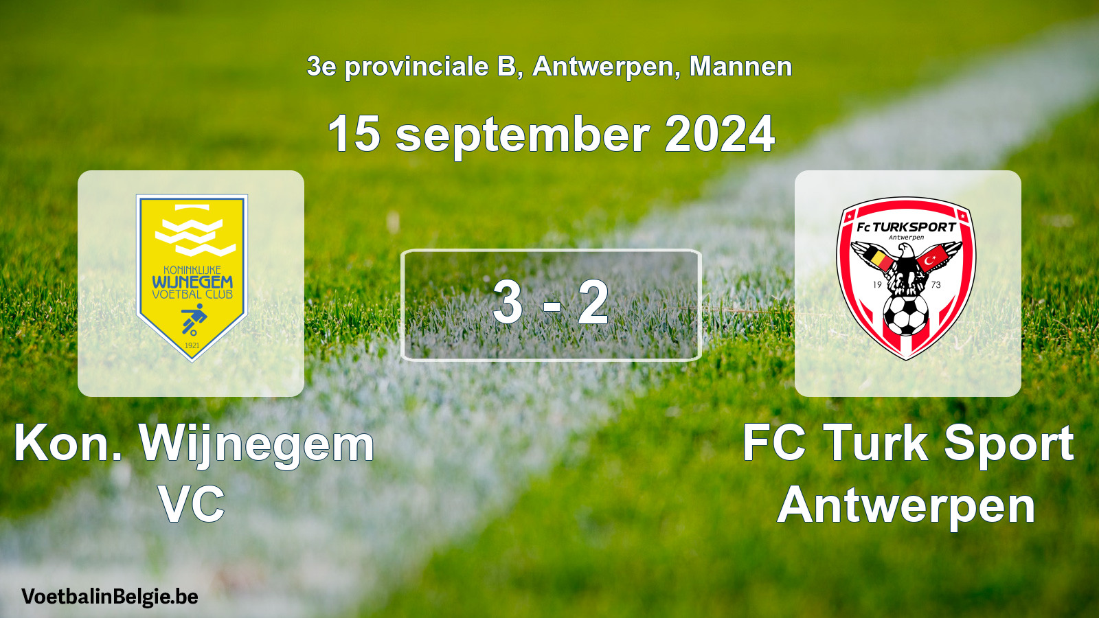 Gespeelde wedstrijd mannenvoetbal: Kon. Wijnegem VC - FC Turk Sport Antwerpen 3 - 2 (15 september 2024)