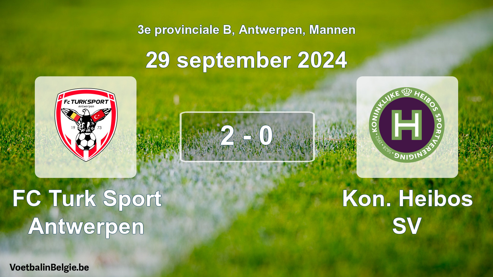 Gespeelde wedstrijd mannenvoetbal: FC Turk Sport Antwerpen - Kon. Heibos SV 2 - 0 (29 september 2024)