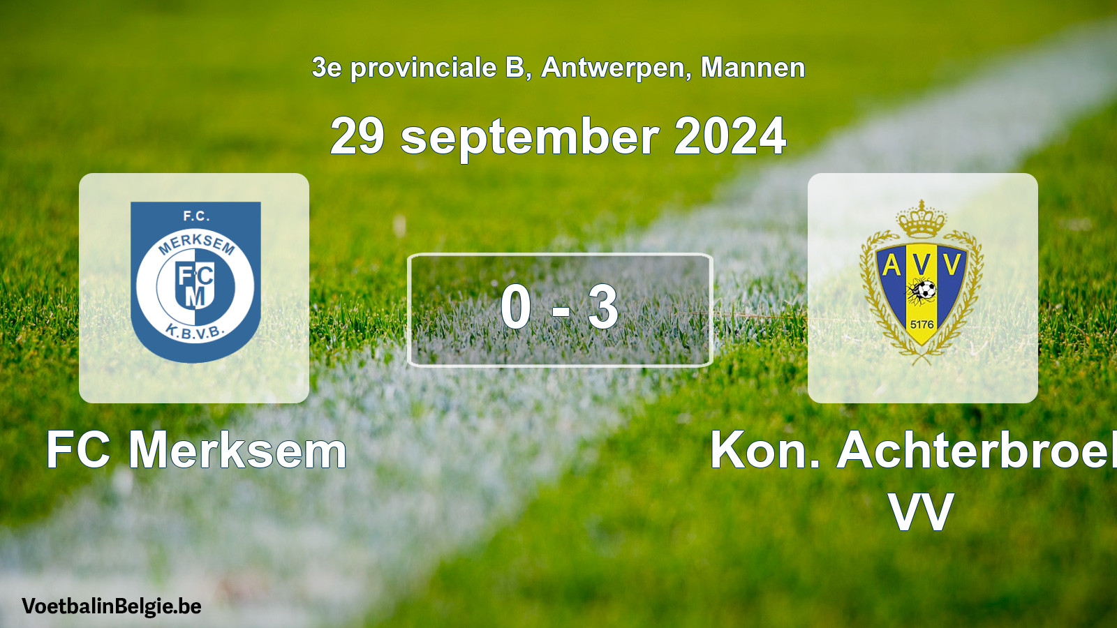Gespeelde wedstrijd mannenvoetbal: FC Merksem - Kon. Achterbroek VV 0 - 3 (29 september 2024)