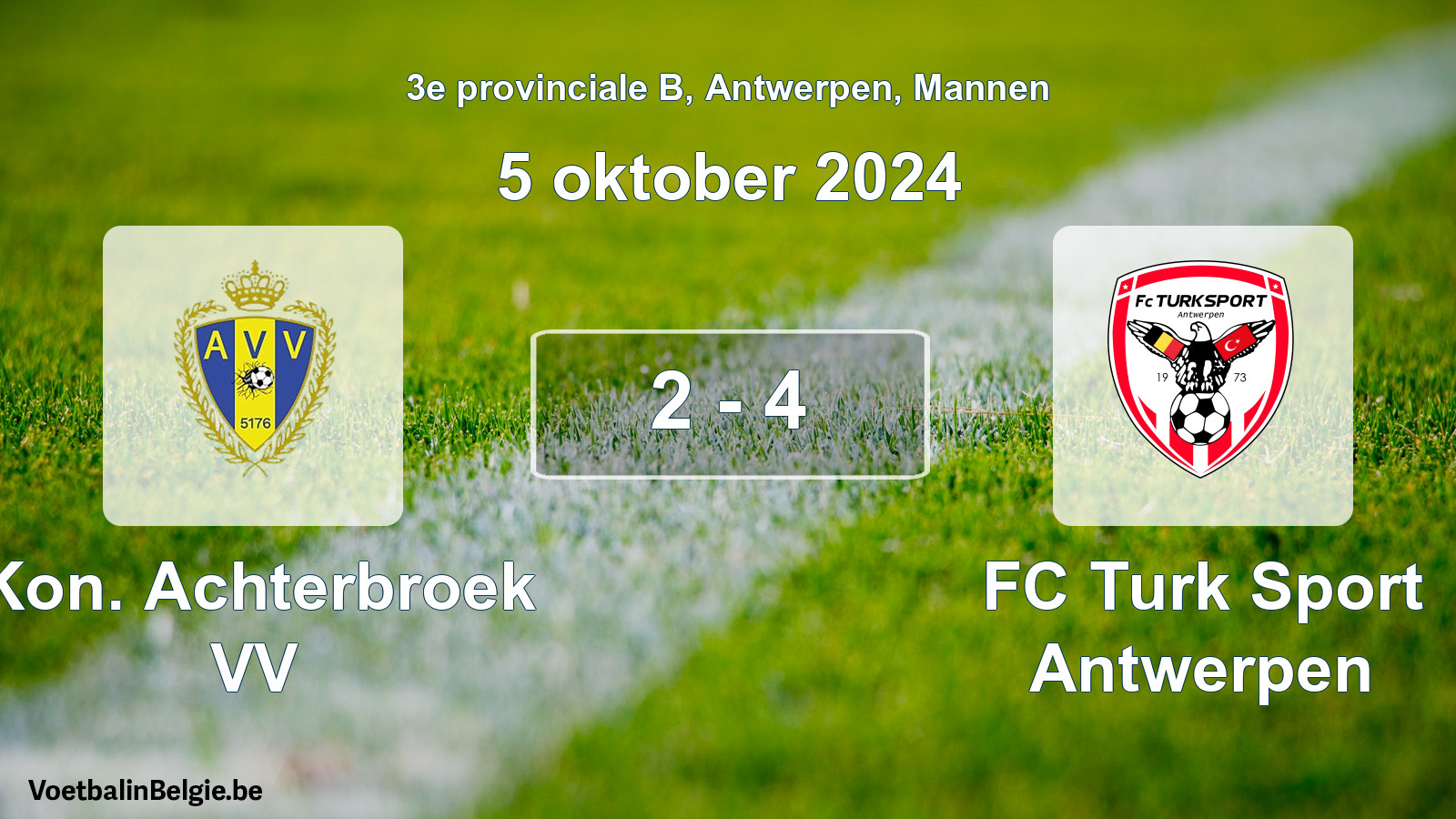 Gespeelde wedstrijd mannenvoetbal: Kon. Achterbroek VV - FC Turk Sport Antwerpen 2 - 4 (5 oktober 2024)