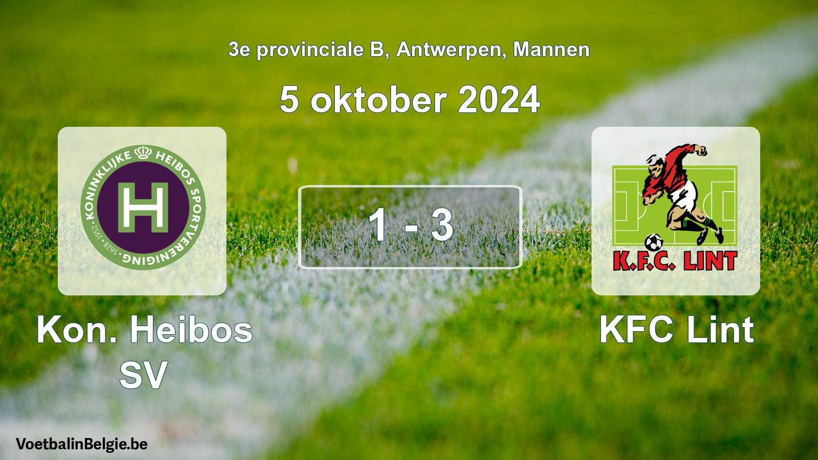Gespeelde wedstrijd mannenvoetbal: Kon. Heibos SV - KFC Lint 1 - 3 (5 oktober 2024)