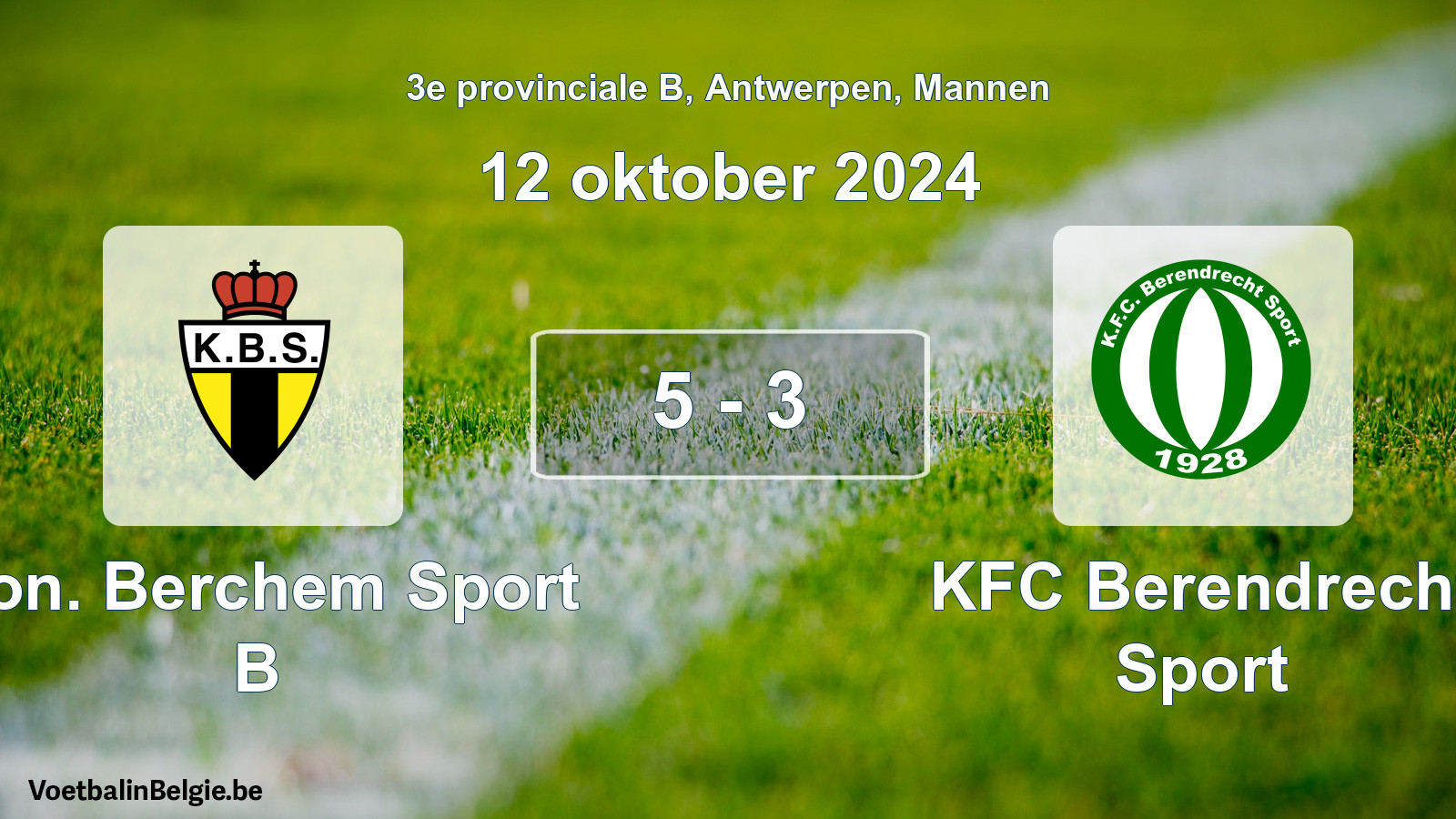 Gespeelde wedstrijd mannenvoetbal: Kon. Berchem Sport B - KFC Berendrecht Sport 5 - 3 (12 oktober 2024)