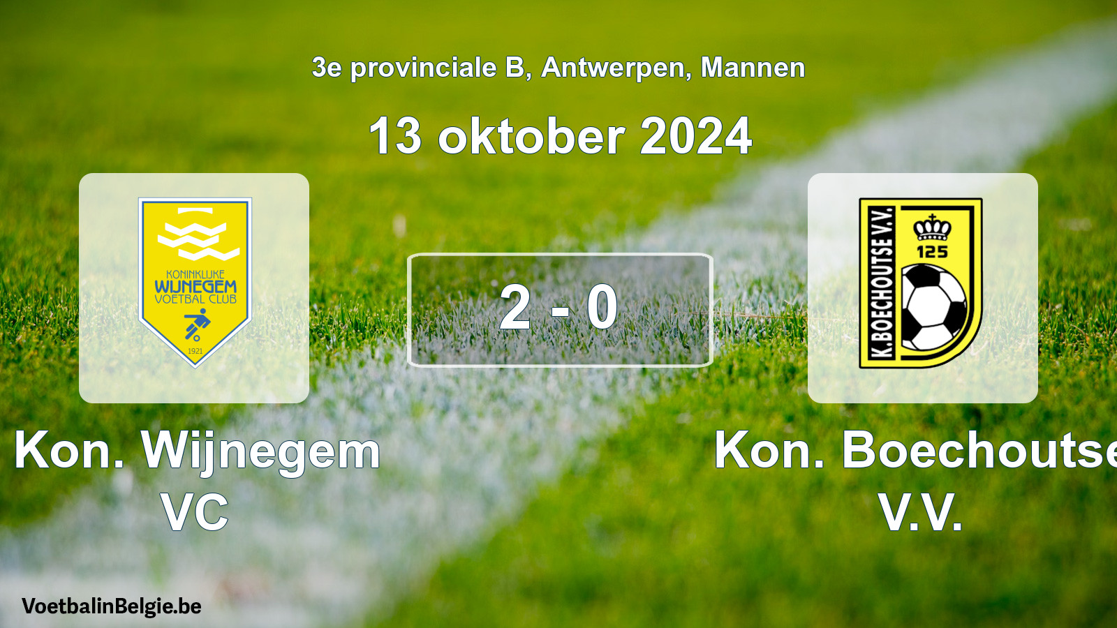 Gespeelde wedstrijd mannenvoetbal: Kon. Wijnegem VC - Kon. Boechoutse V.V. 2 - 0 (13 oktober 2024)