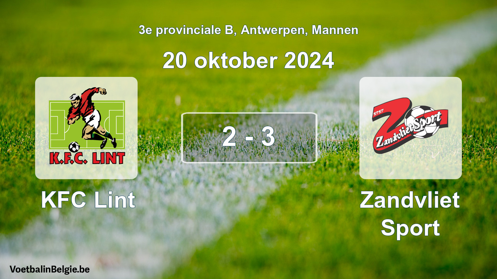 Gespeelde wedstrijd mannenvoetbal: KFC Lint - Zandvliet Sport 2 - 3 (20 oktober 2024)