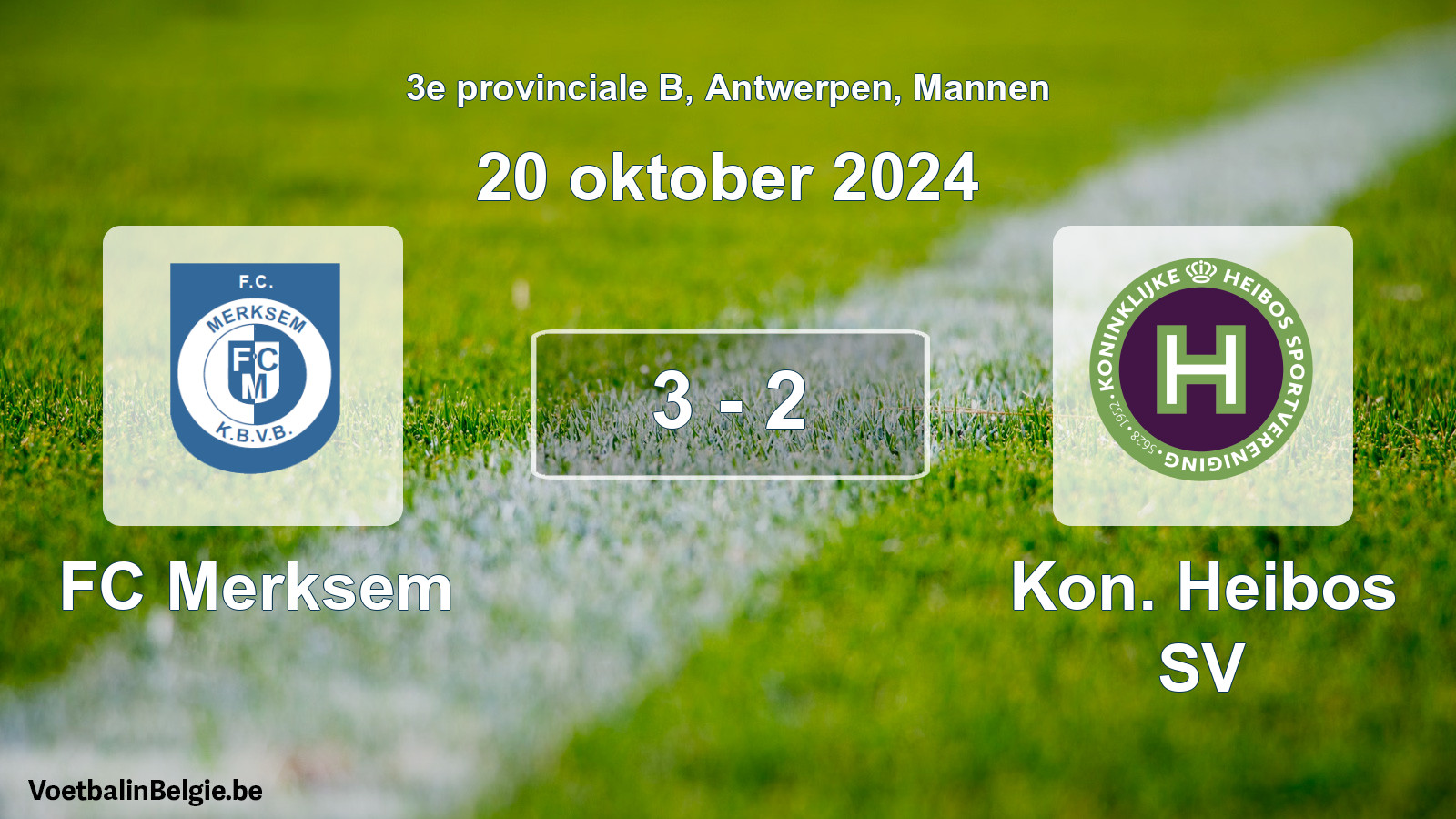 Gespeelde wedstrijd mannenvoetbal: FC Merksem - Kon. Heibos SV 3 - 2 (20 oktober 2024)