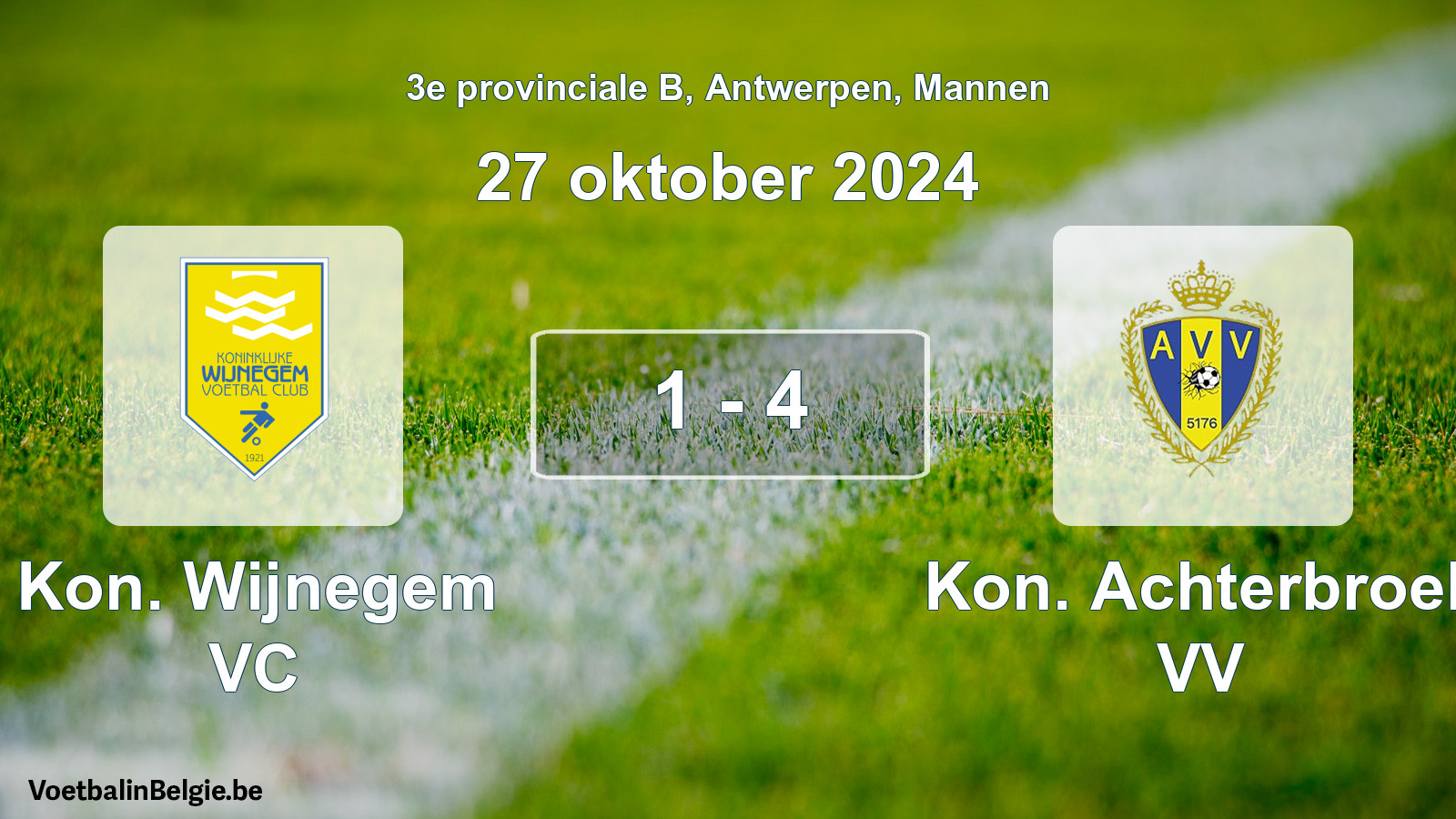 Gespeelde wedstrijd mannenvoetbal: Kon. Wijnegem VC - Kon. Achterbroek VV 1 - 4 (27 oktober 2024)