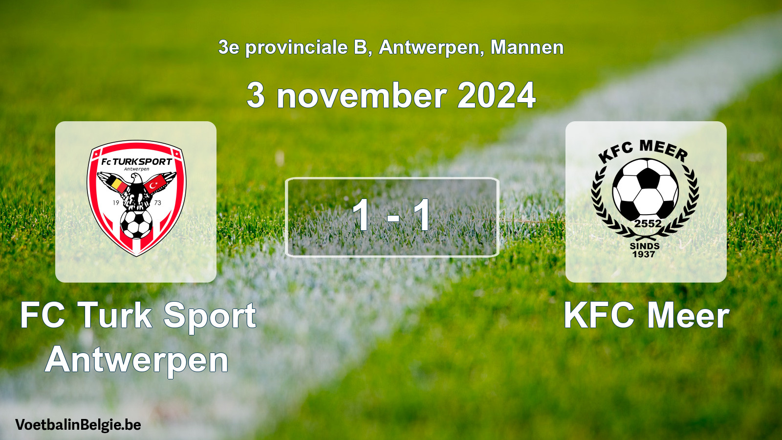 Gespeelde wedstrijd mannenvoetbal: FC Turk Sport Antwerpen - KFC Meer 1 - 1 (3 november 2024)