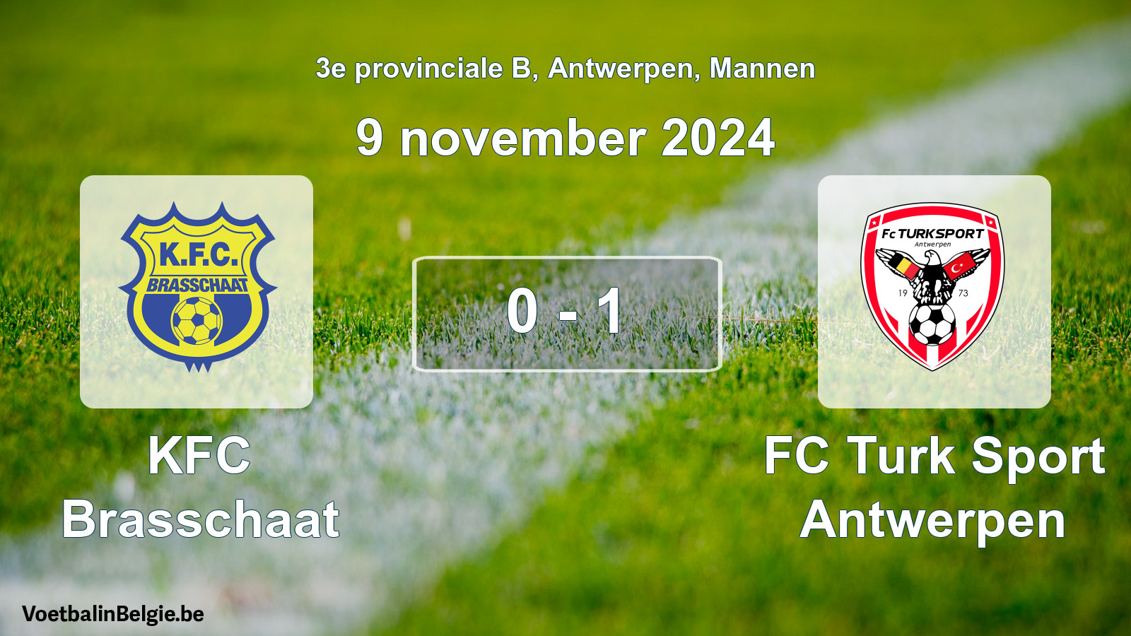 Gespeelde wedstrijd mannenvoetbal: KFC Brasschaat - FC Turk Sport Antwerpen 0 - 1 (9 november 2024)