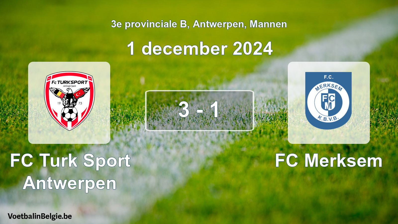 Gespeelde wedstrijd mannenvoetbal: FC Turk Sport Antwerpen - FC Merksem 3 - 1 (1 december 2024)