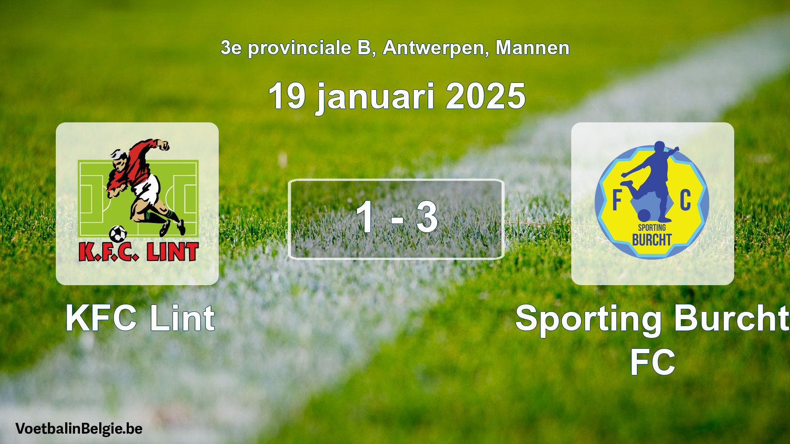 Gespeelde wedstrijd mannenvoetbal: KFC Lint - Sporting Burcht FC 1 - 3 (19 januari 2025)
