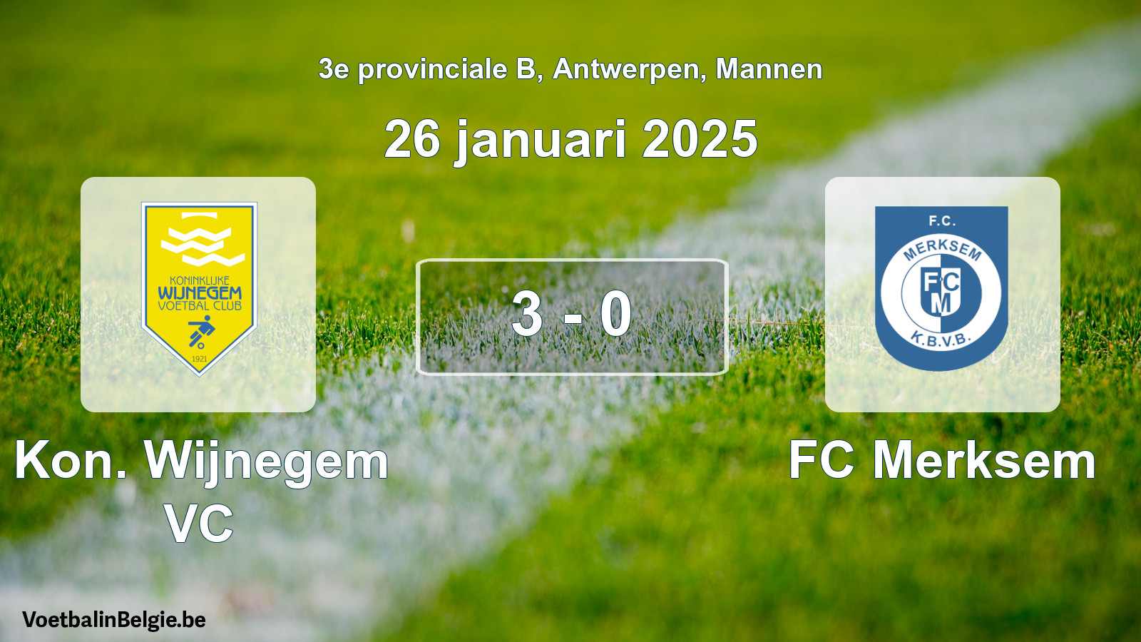 Gespeelde wedstrijd mannenvoetbal: Kon. Wijnegem VC - FC Merksem 3 - 0 (26 januari 2025)