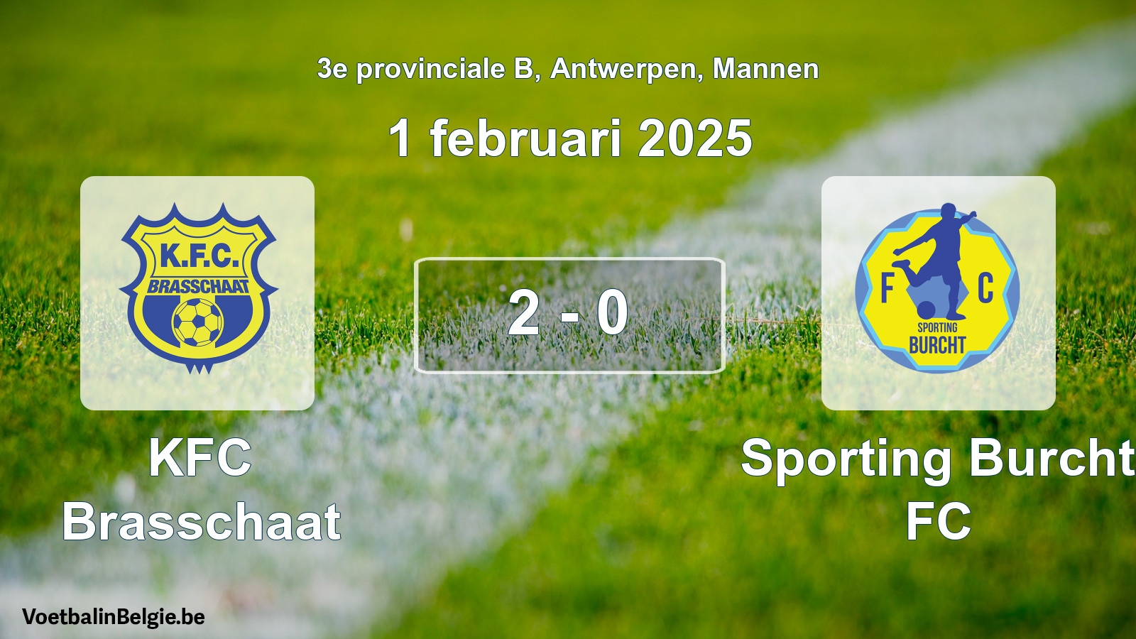 Gespeelde wedstrijd mannenvoetbal: KFC Brasschaat - Sporting Burcht FC 2 - 0 (1 februari 2025)