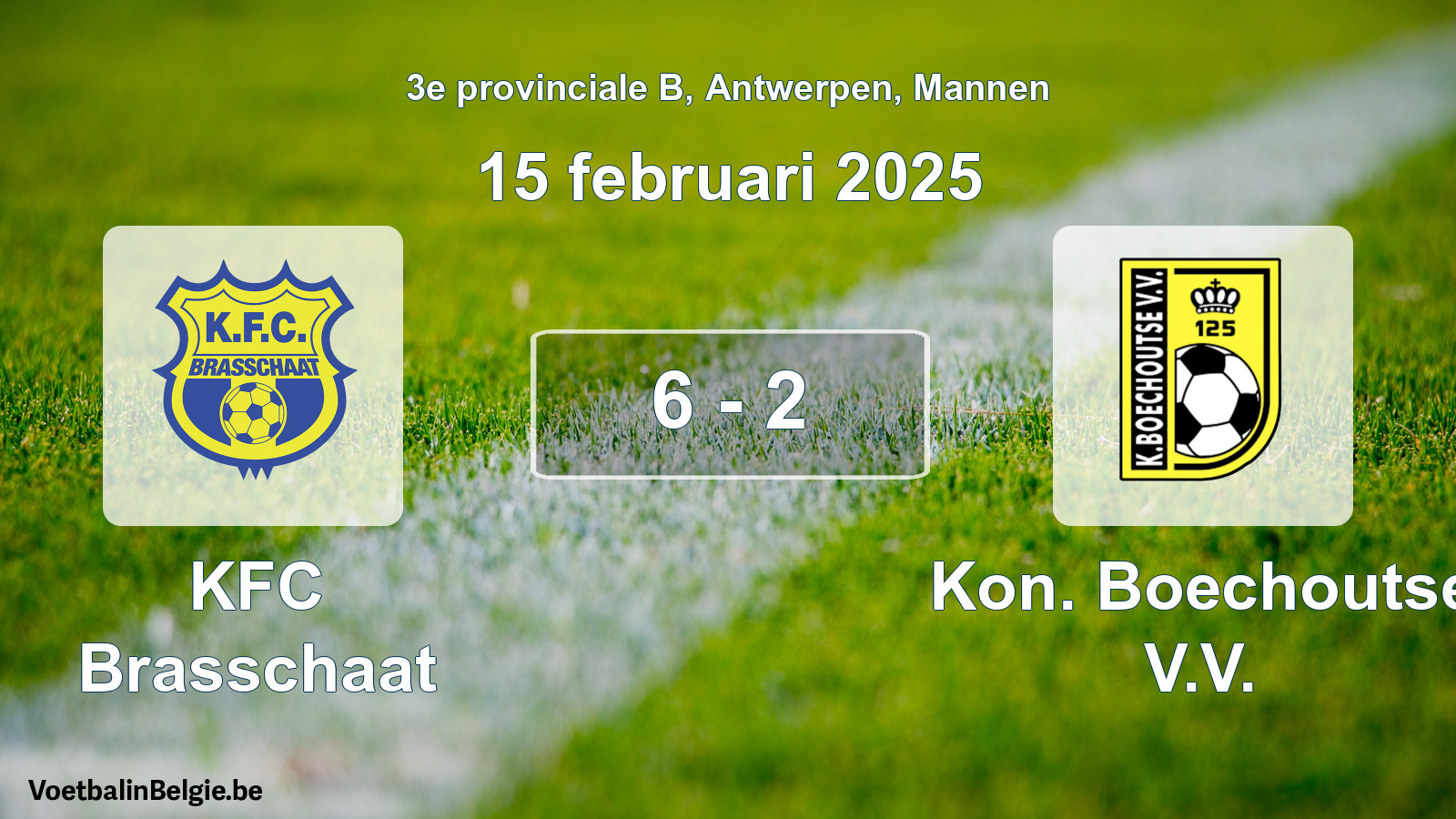 Gespeelde wedstrijd mannenvoetbal: KFC Brasschaat - Kon. Boechoutse V.V. 6 - 2 (15 februari 2025)