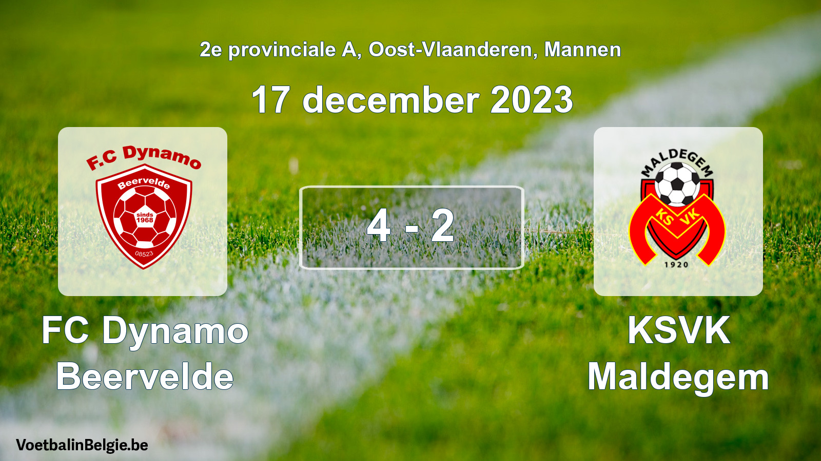 Gespeelde wedstrijd mannenvoetbal: FC Dynamo Beervelde - KSVK Maldegem 4 - 2 (17 december 2023)