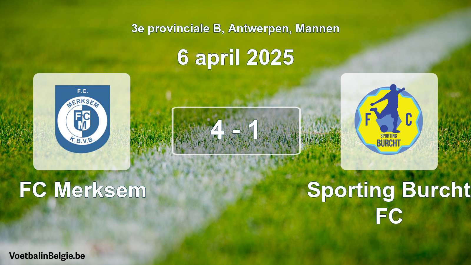 Gespeelde wedstrijd mannenvoetbal: FC Merksem - Sporting Burcht FC 4 - 1 (6 april 2025)
