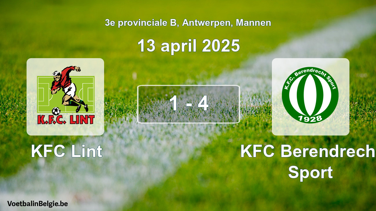 Gespeelde wedstrijd mannenvoetbal: KFC Lint - KFC Berendrecht Sport 1 - 4 (13 april 2025)