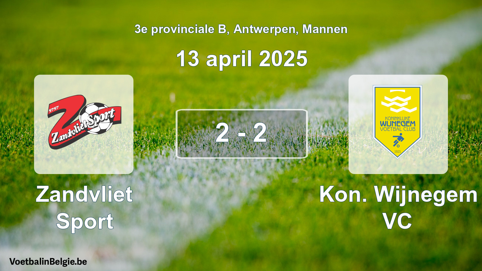 Gespeelde wedstrijd mannenvoetbal: Zandvliet Sport - Kon. Wijnegem VC 2 - 2 (13 april 2025)