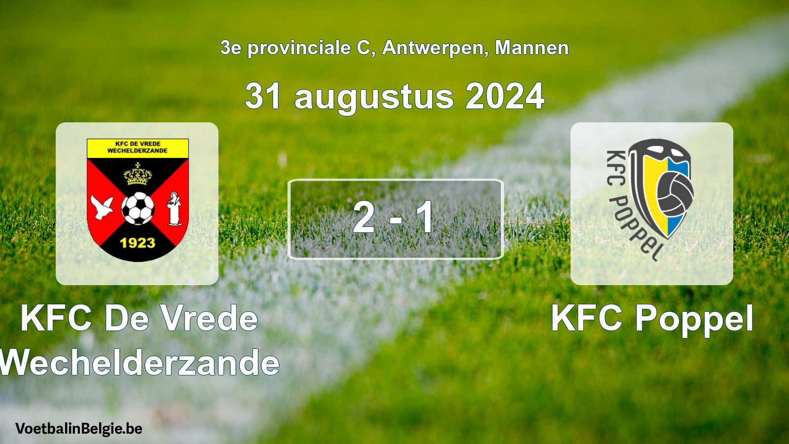 Gespeelde wedstrijd mannenvoetbal: KFC De Vrede Wechelderzande - KFC Poppel 2 - 1 (31 augustus 2024)