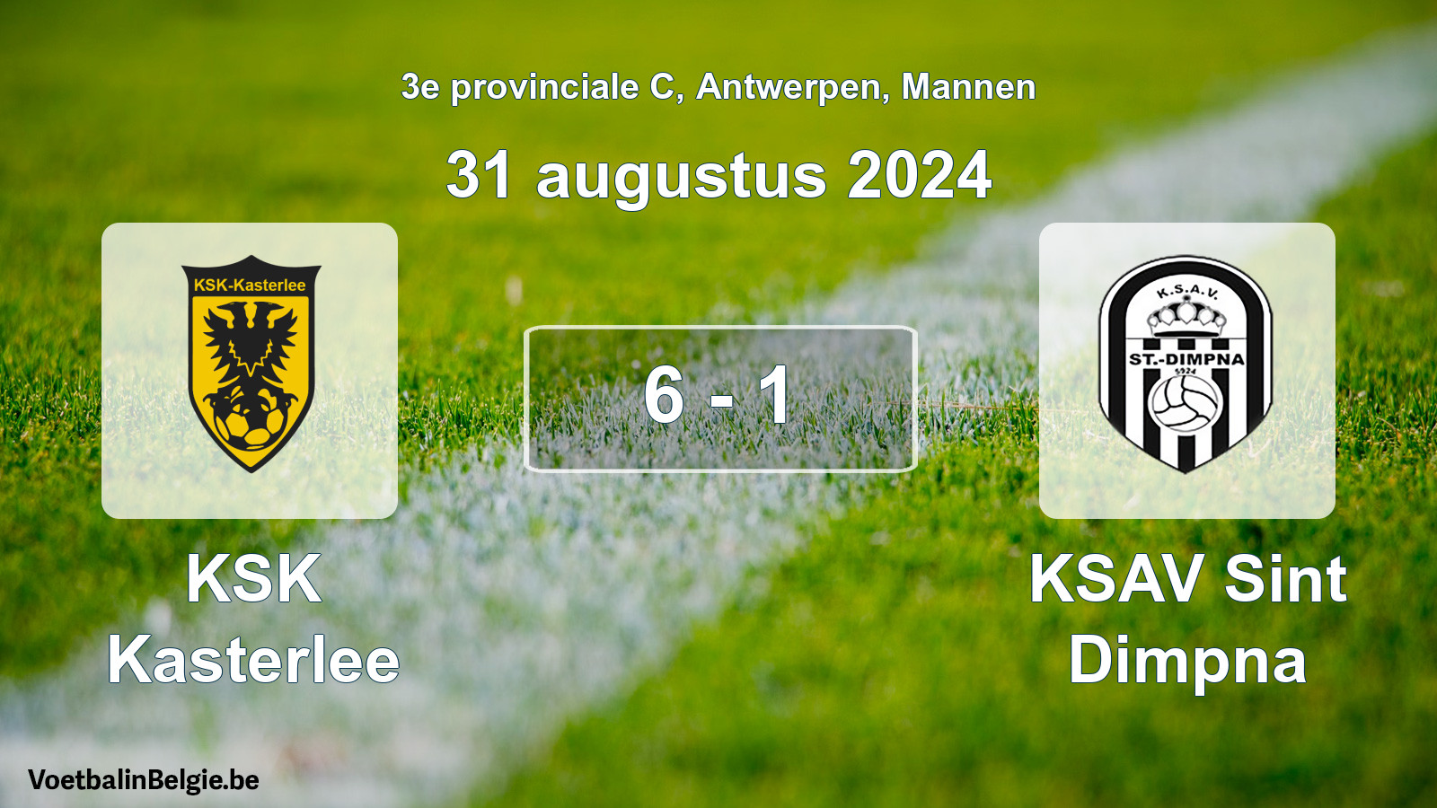 Gespeelde wedstrijd mannenvoetbal: KSK Kasterlee - KSAV Sint Dimpna 6 - 1 (31 augustus 2024)