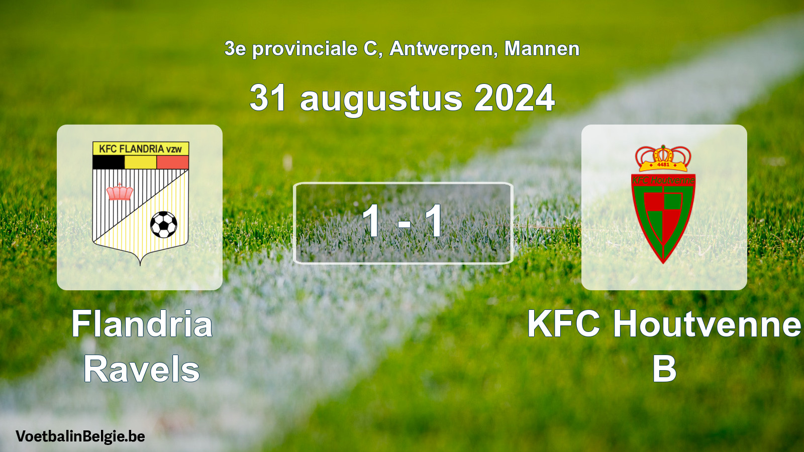 Gespeelde wedstrijd mannenvoetbal: Flandria Ravels - KFC Houtvenne B 1 - 1 (31 augustus 2024)