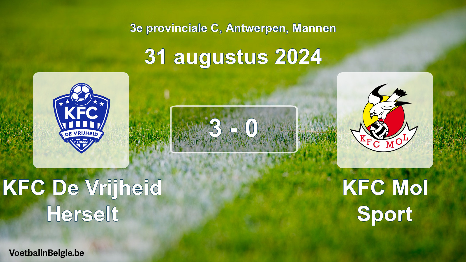 Played match men football: KFC De Vrijheid Herselt - KFC Mol Sport 3 - 0 (31 August 2024)