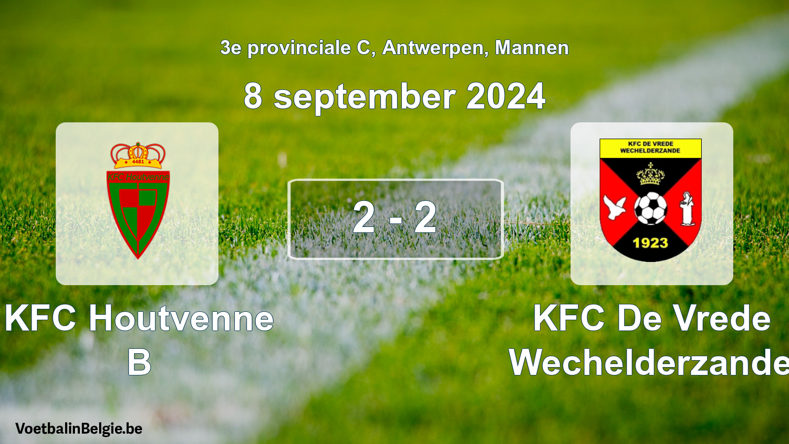 Gespeelde wedstrijd mannenvoetbal: KFC Houtvenne B - KFC De Vrede Wechelderzande 2 - 2 (8 september 2024)