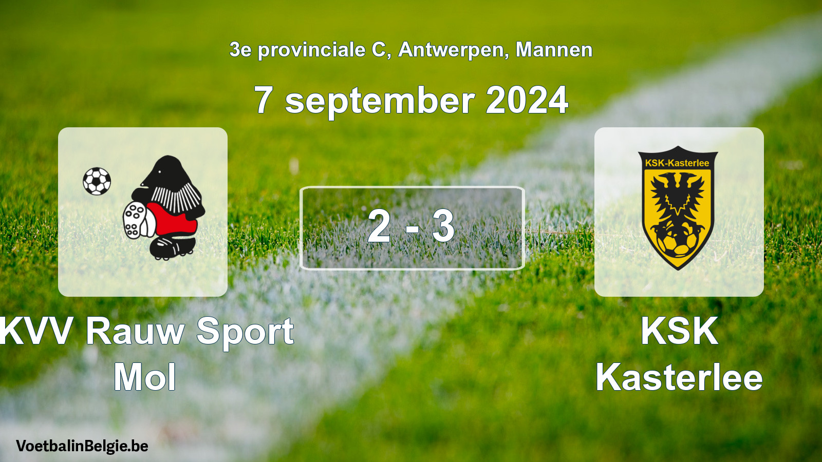 Gespeelde wedstrijd mannenvoetbal: KVV Rauw Sport Mol - KSK Kasterlee 2 - 3 (7 september 2024)