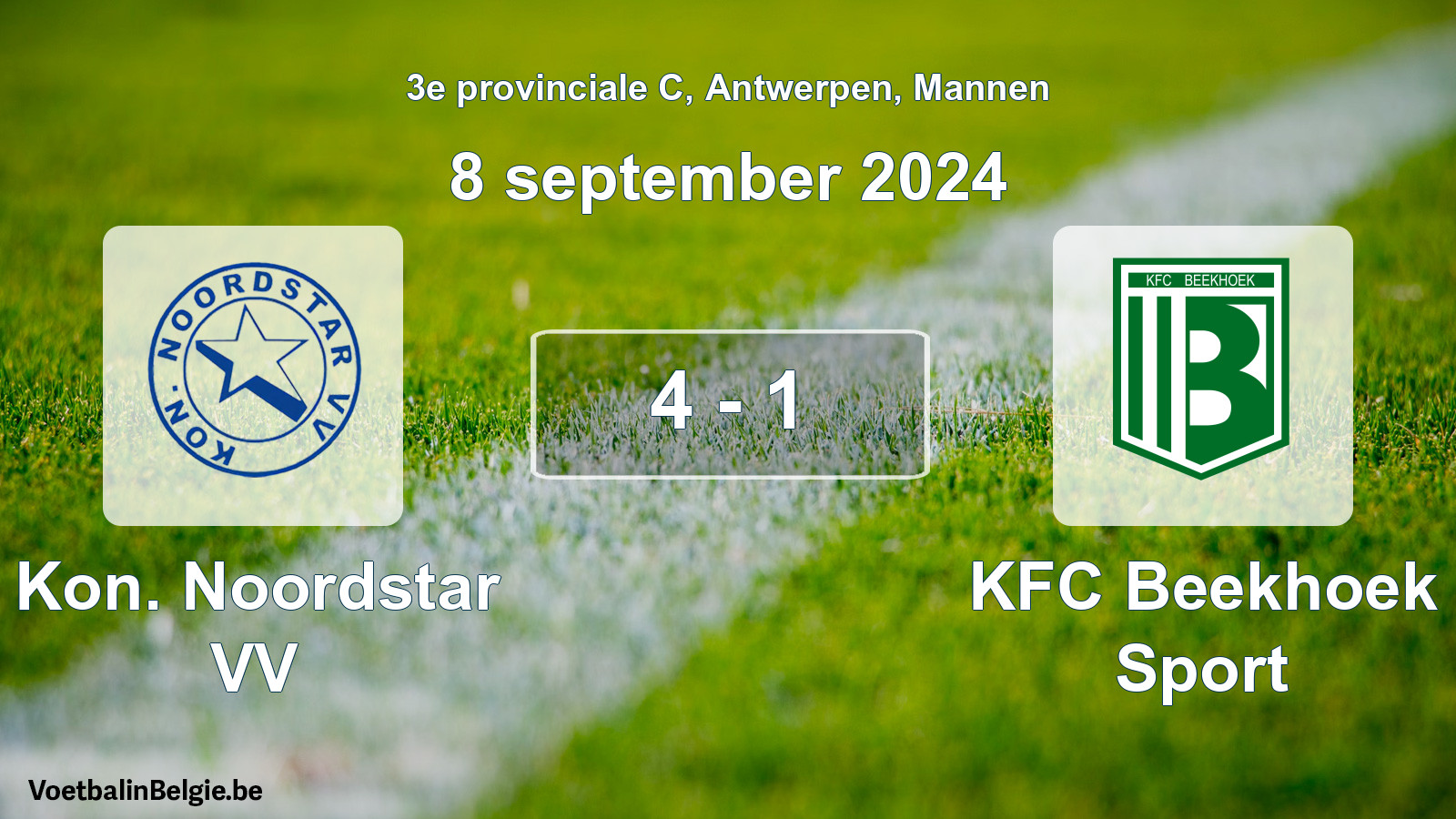 Gespieltes Spiel männer-Fußball: Kon. Noordstar VV - KFC Beekhoek Sport 4 - 1 (8 September 2024)