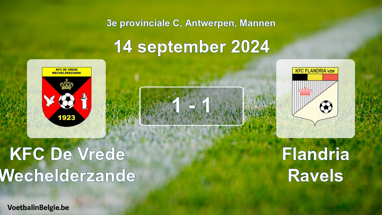 Gespeelde wedstrijd mannenvoetbal: KFC De Vrede Wechelderzande - Flandria Ravels 1 - 1 (14 september 2024)