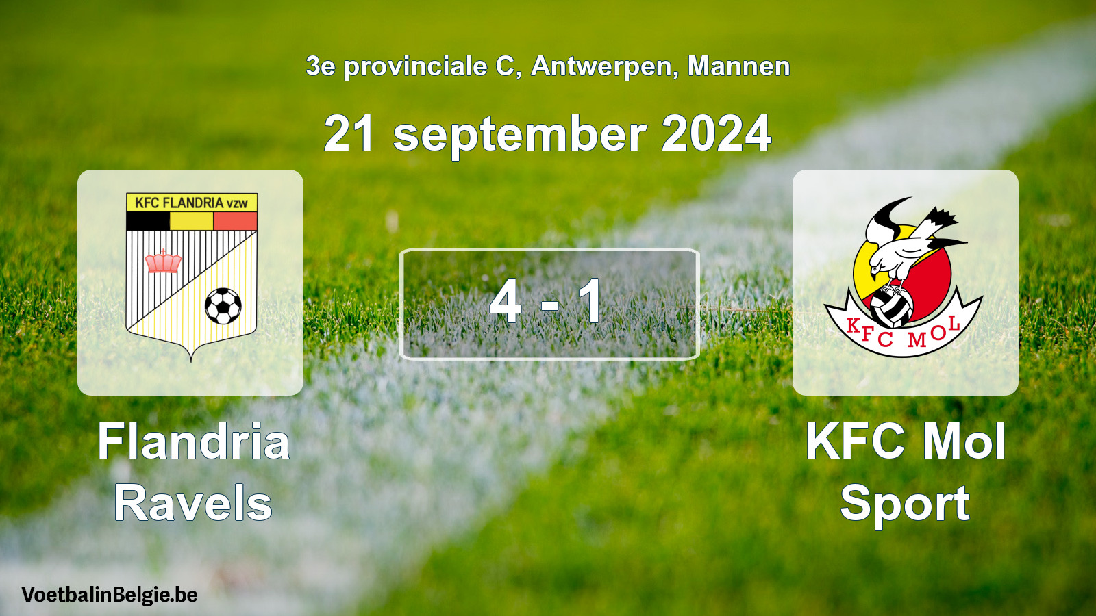 Gespeelde wedstrijd mannenvoetbal: Flandria Ravels - KFC Mol Sport 4 - 1 (21 september 2024)