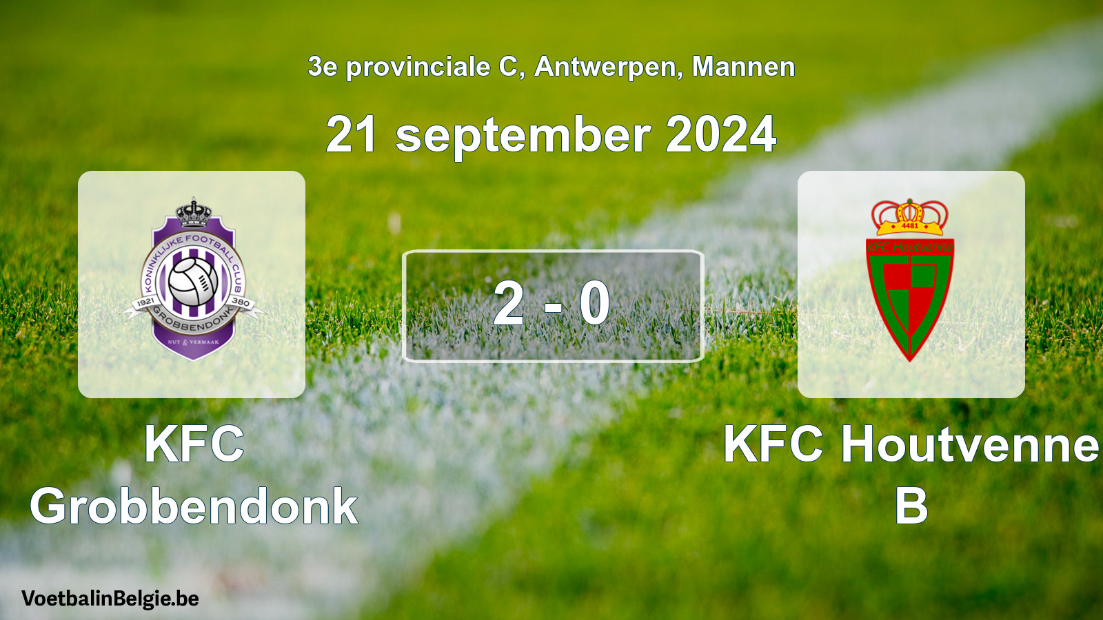 Gespeelde wedstrijd mannenvoetbal: KFC Grobbendonk - KFC Houtvenne B 2 - 0 (21 september 2024)