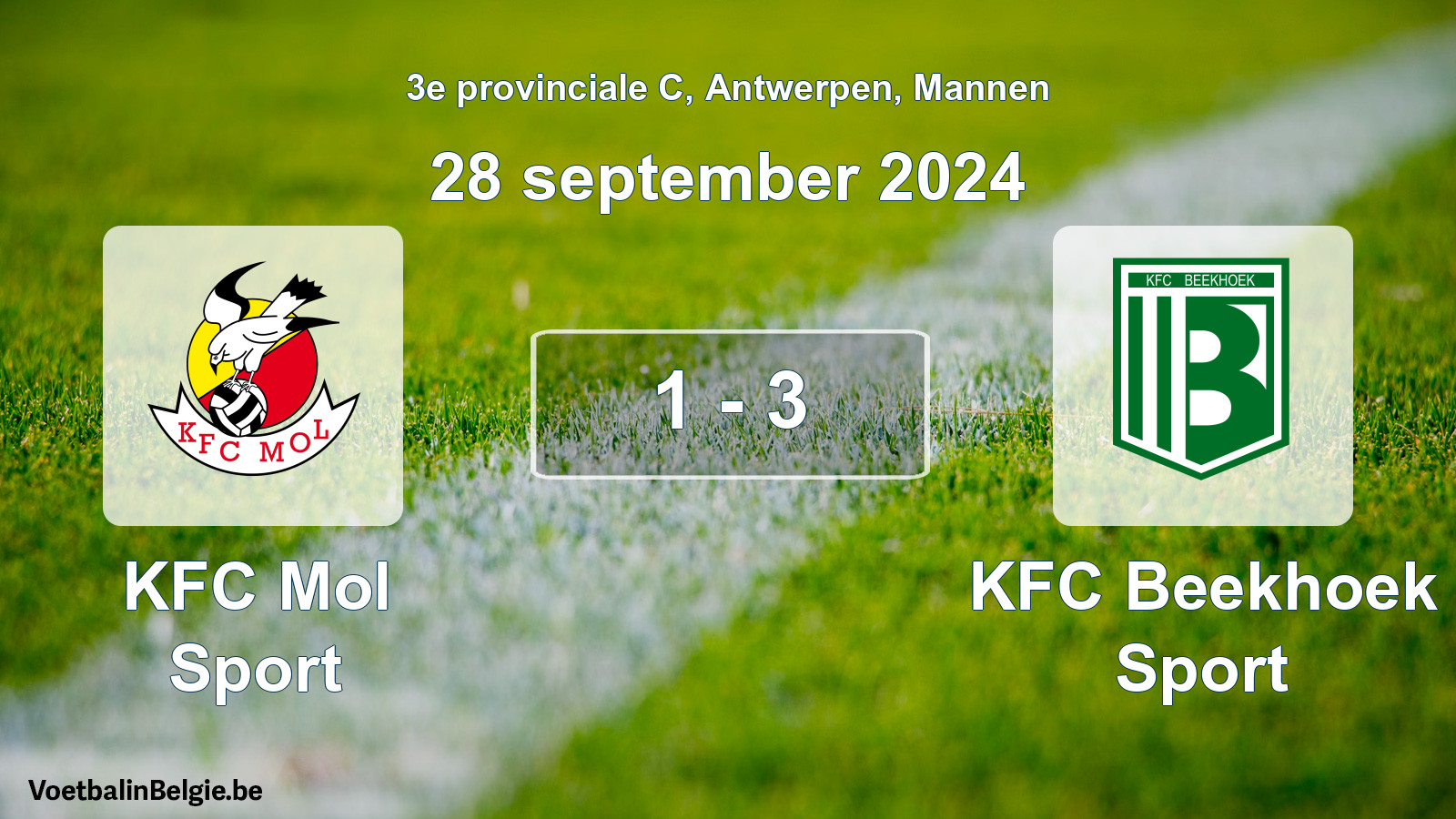 Gespeelde wedstrijd mannenvoetbal: KFC Mol Sport - KFC Beekhoek Sport 1 - 3 (28 september 2024)