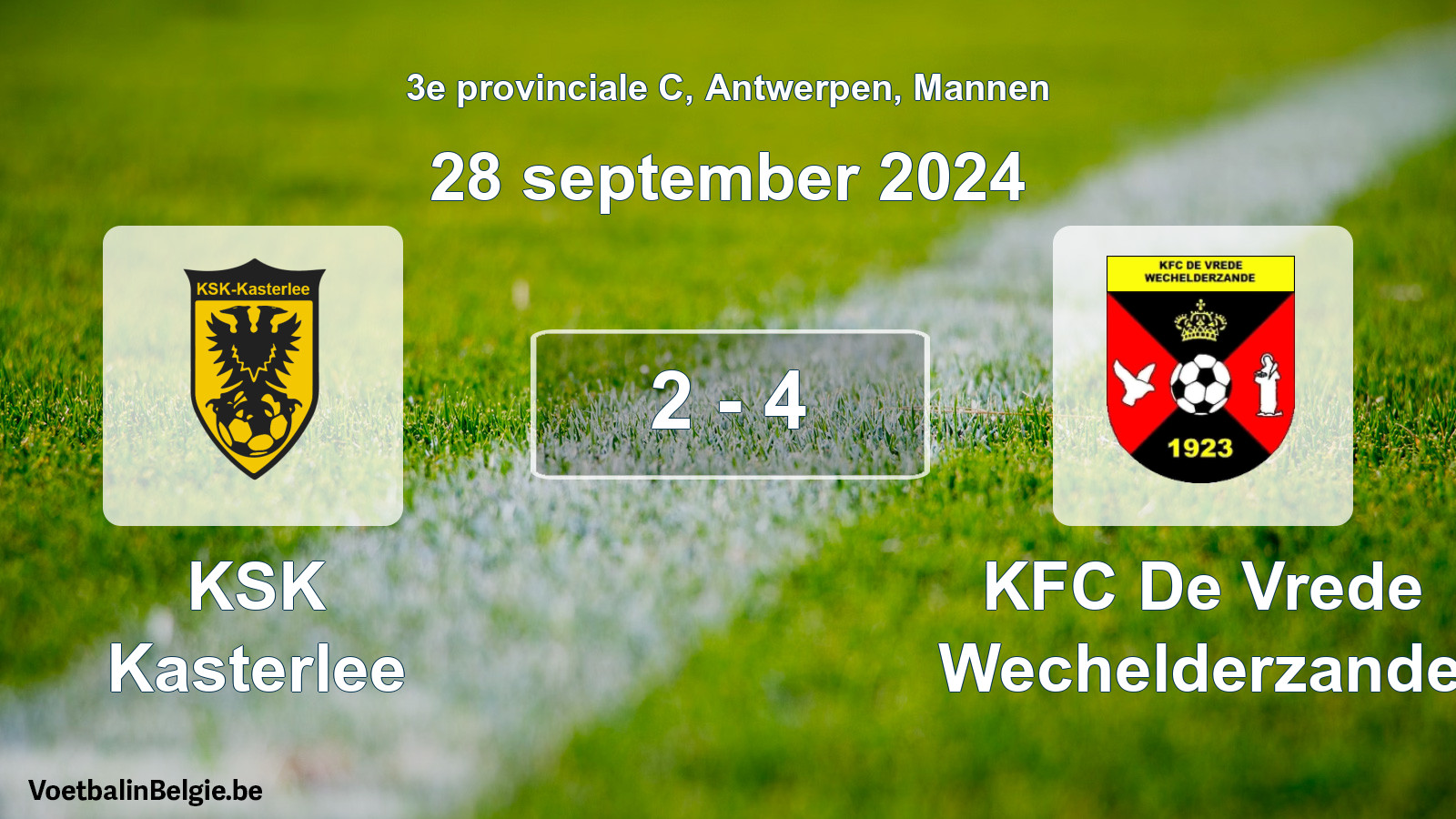 Gespeelde wedstrijd mannenvoetbal: KSK Kasterlee - KFC De Vrede Wechelderzande 2 - 4 (28 september 2024)