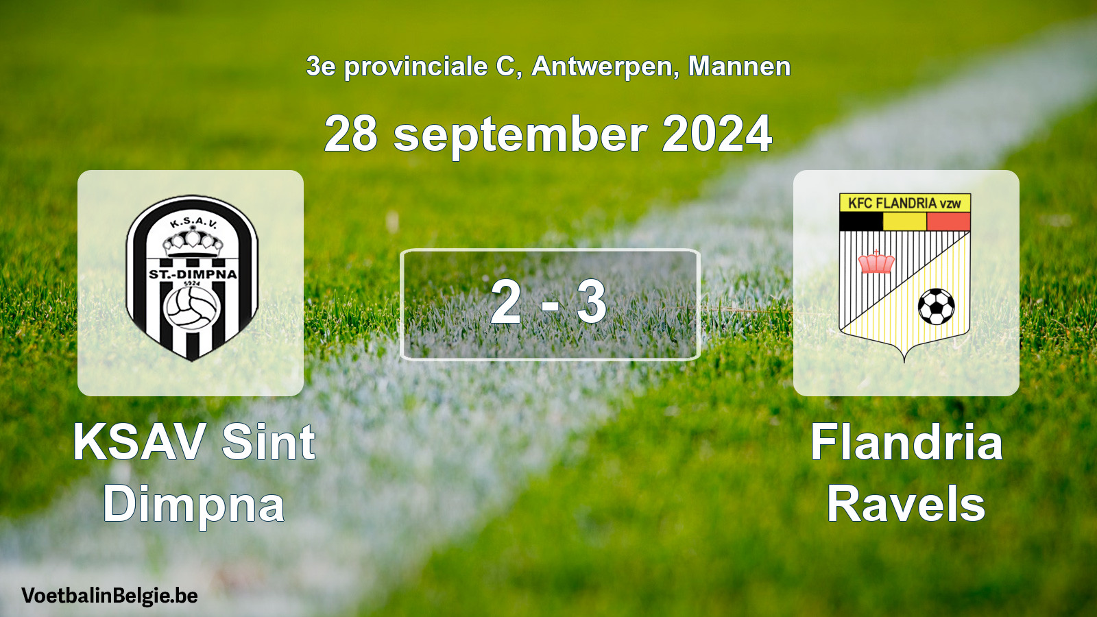 Gespeelde wedstrijd mannenvoetbal: KSAV Sint Dimpna - Flandria Ravels 2 - 3 (28 september 2024)