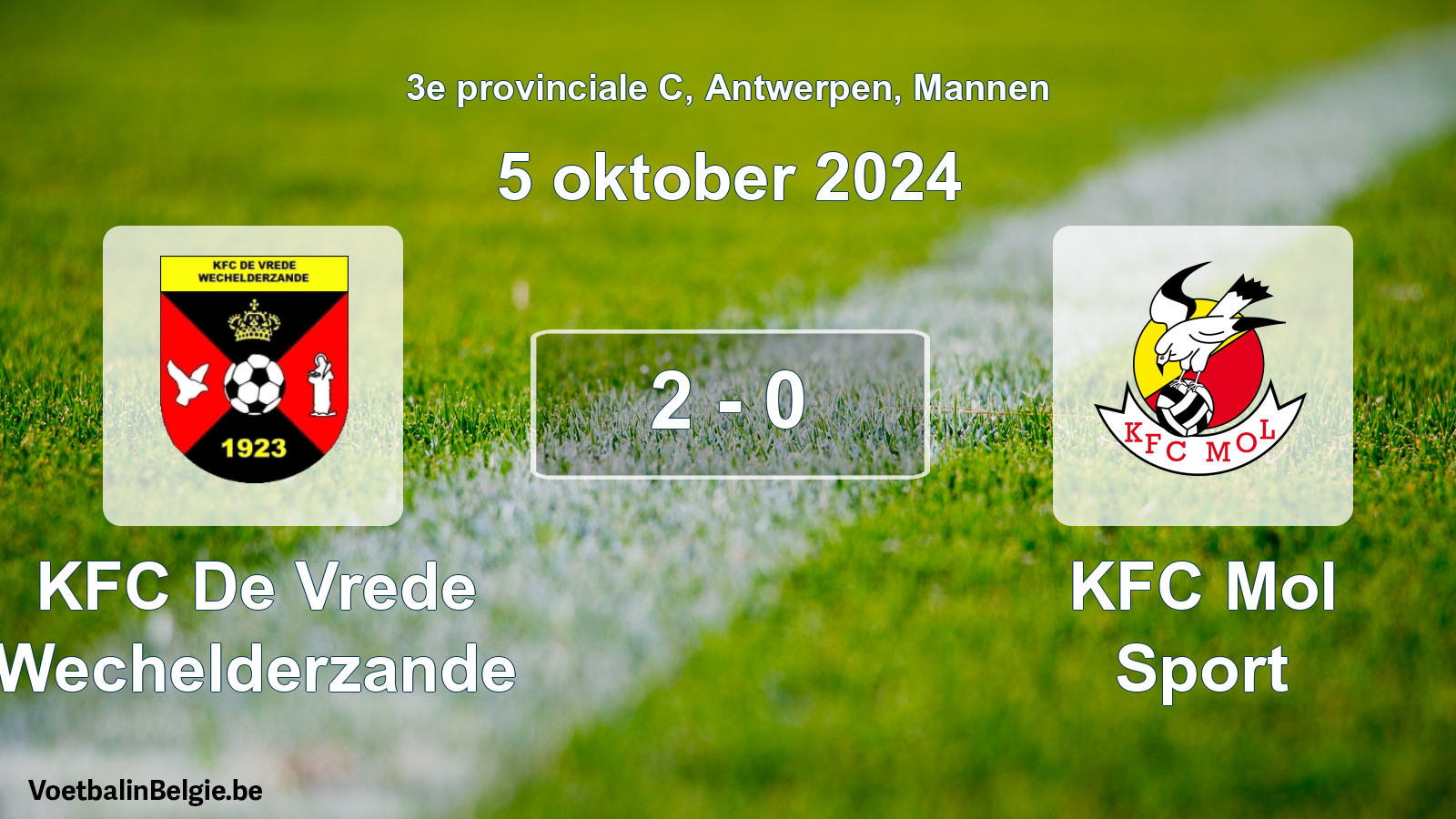 Gespeelde wedstrijd mannenvoetbal: KFC De Vrede Wechelderzande - KFC Mol Sport 2 - 0 (5 oktober 2024)